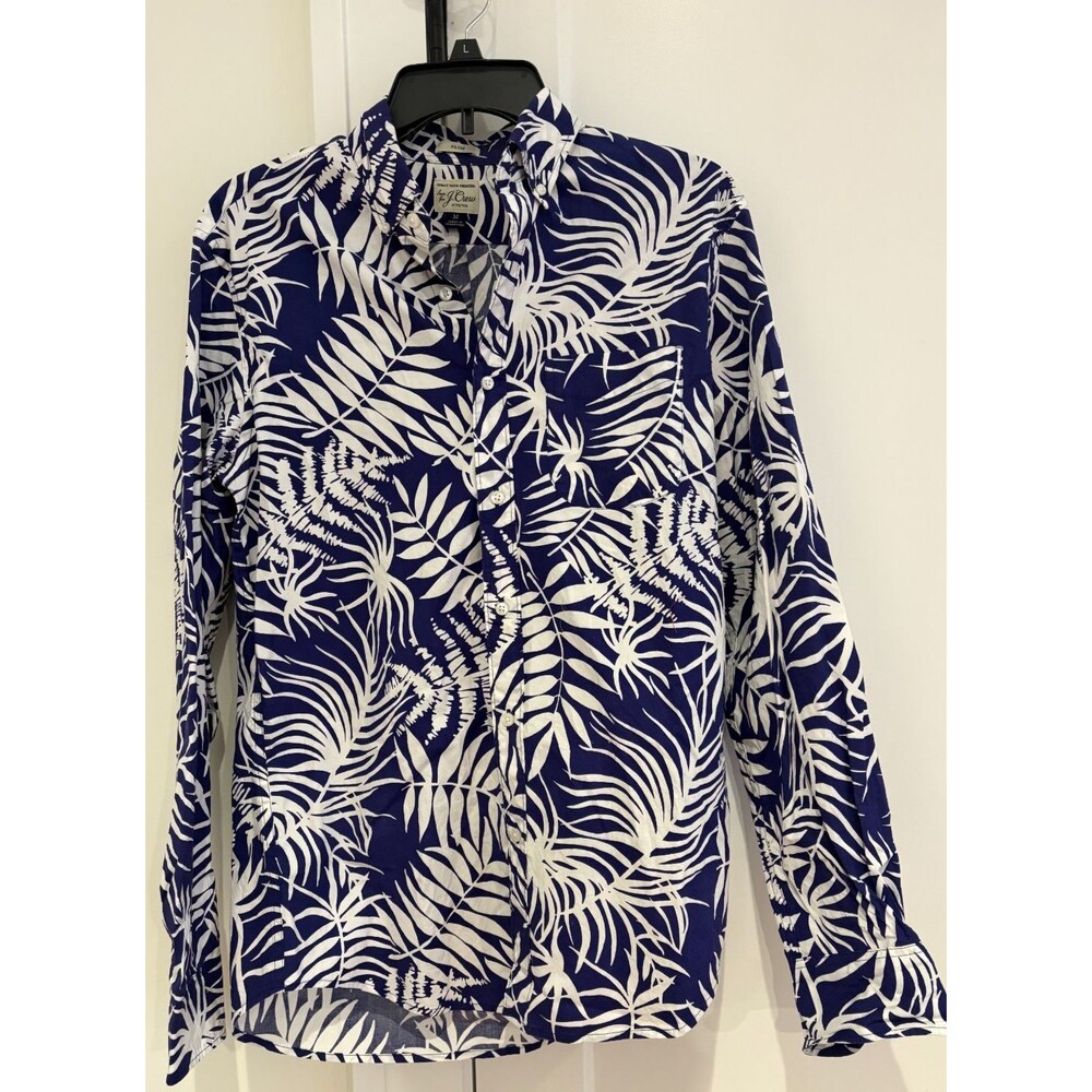 J Crew Shirt Men's M Slim Fit Tropical Hawaii Pattern Cotton Stretch Long Sleeve